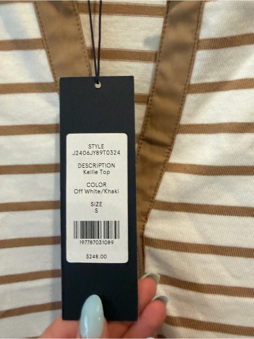 NWT Veronica Beard Kellie Striped V-Neck Blouse in White and Tan - Picture 3 of 4